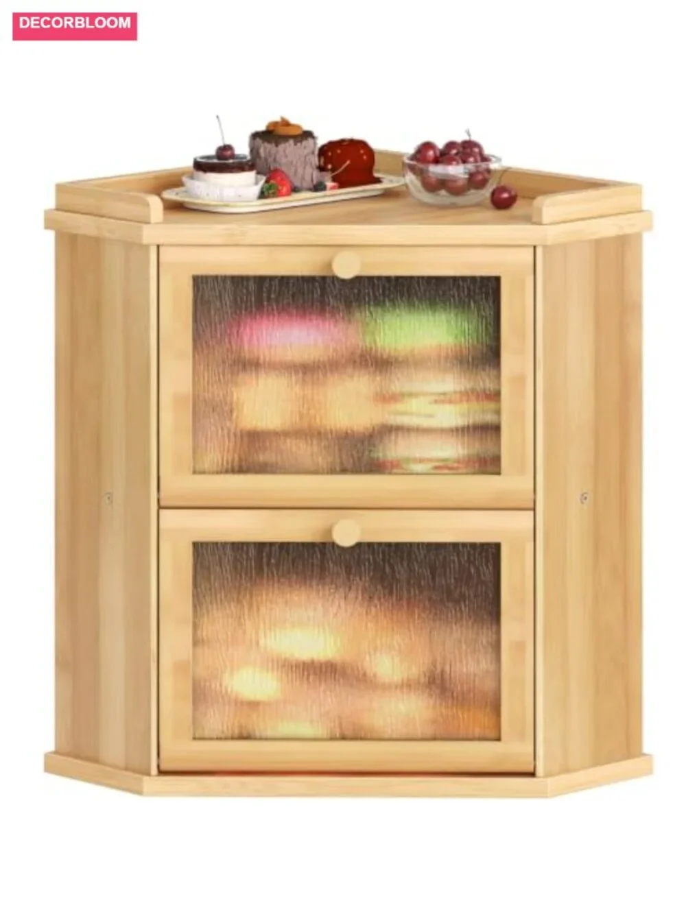 2-Tier Bamboo Bread Box Corner Storage with Shelf for Kitchen Countertop
